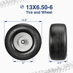 MaxAuto Set of 2 13x6.50-6 Flat Free Lawn Mower Smooth Tires on Wheel for Lawn Mower Garden Tractor(4.0