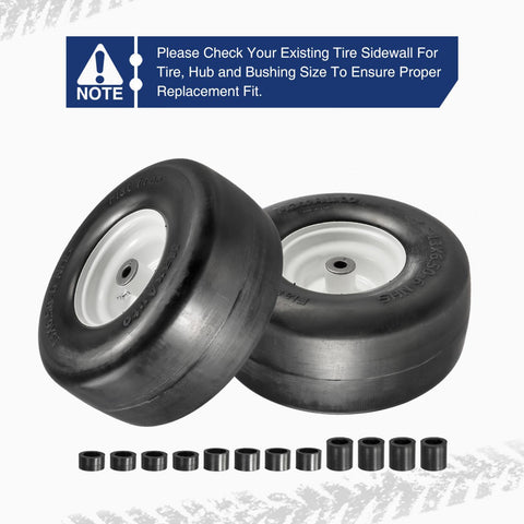 Image of MaxAuto Set of 2 13x6.50-6 Flat Free Lawn Mower Smooth Tires on Wheel for Lawn Mower Garden Tractor(4.0"Centered Hub - Hub Length 4"-7.1" with 5/8" Sintered iron Bushing)