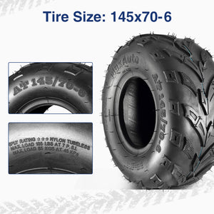 Pack of 4 Sport ATV Tires 145/70-6 145x70-6 Go-Kart, Mini Bike, ATV, Lawn Tires 145x70x6, 6PLY