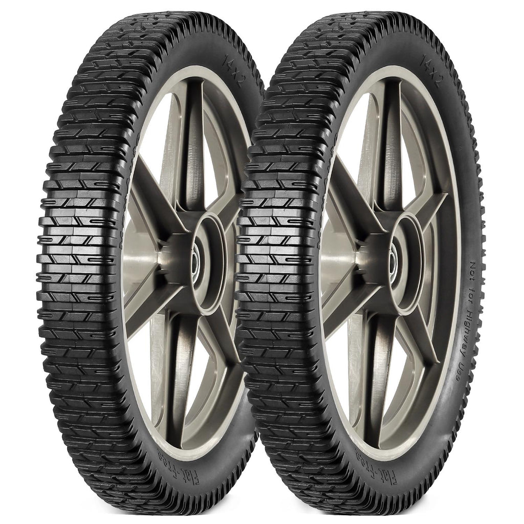 MaxAuto 14 x 1.75" Spoked Plastic Wheel with Tire, Black,2 Pack, 1.75" Offset Hub Length,1/2" inside Bearing