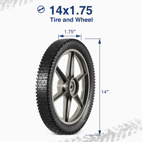 Image of MaxAuto 14 x 1.75" Spoked Plastic Wheel with Tire, Black,2 Pack, 1.75" Offset Hub Length,1/2" inside Bearing