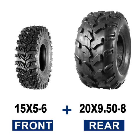 Image of MaxAuto Set of 4 15X5-6 Front Tires & 20X9.50-8 Rear Lawn Mower Turf ATV Tires