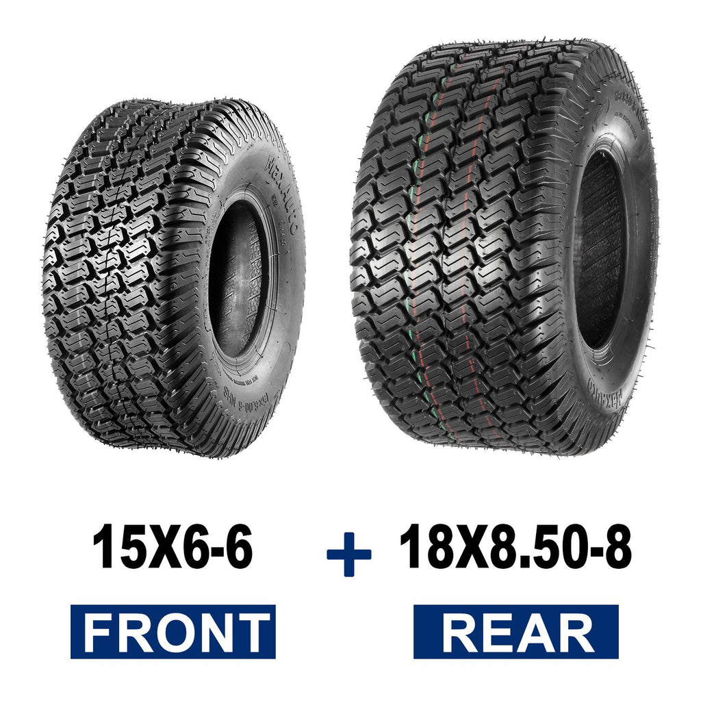 MaxAuto Set of 4 Lawn Mower Turf Tires 15X6-6 Front & 18X8.50-8 Rear, 4PR Tubeless