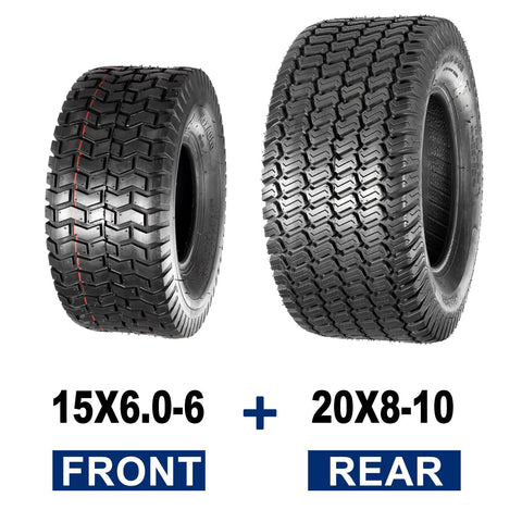 Image of MaxAuto Set of 4 15X6.00-6 Front Tires & 20X8-10 Rear Lawn Mower Turf Tires