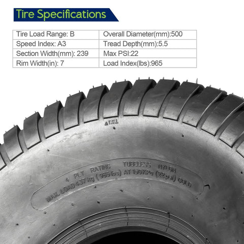 Image of MaxAuto Lawn Mower Turf Tires 15x6-6 Front & 20x8-8 Rear 4PR(2 Front Tires+2 Rear Tires)