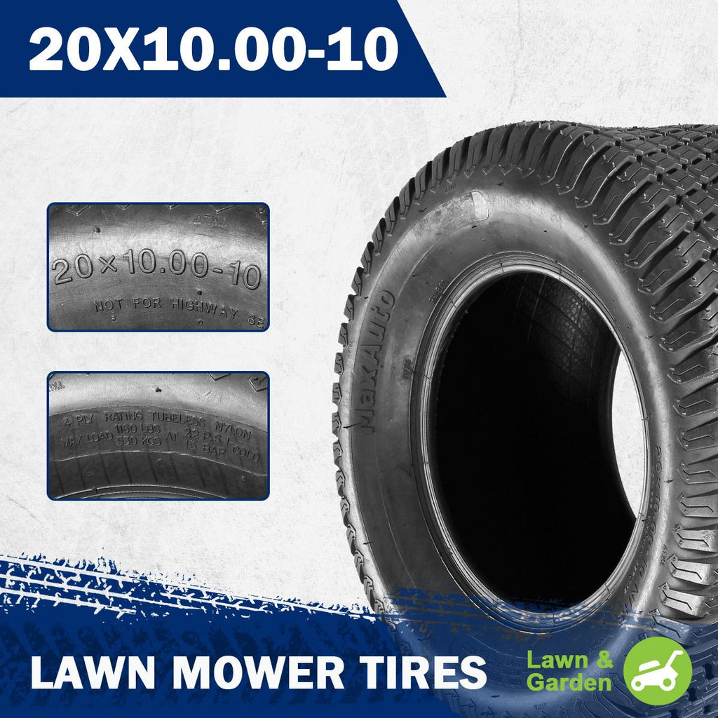 MaxAuto Set of 4 Lawn Mower Turf Tires 15x6.00-6 Front & 20x10.00-10 Rear for Lawn & Garden Mower Tractor, 4Ply Tubeless