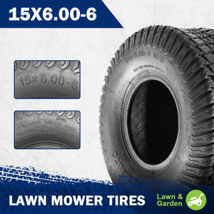 MaxAuto 2 Pcs 15x6.00-6 Front Lawn Mower Tire for Garden Tractor Riding Mover, 4PR