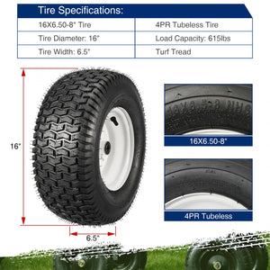 MaxAuto 2Pcs 16X6.50-8 Front Tire and wheel Assembly Replacement for John Deere Riding Mowers, 3