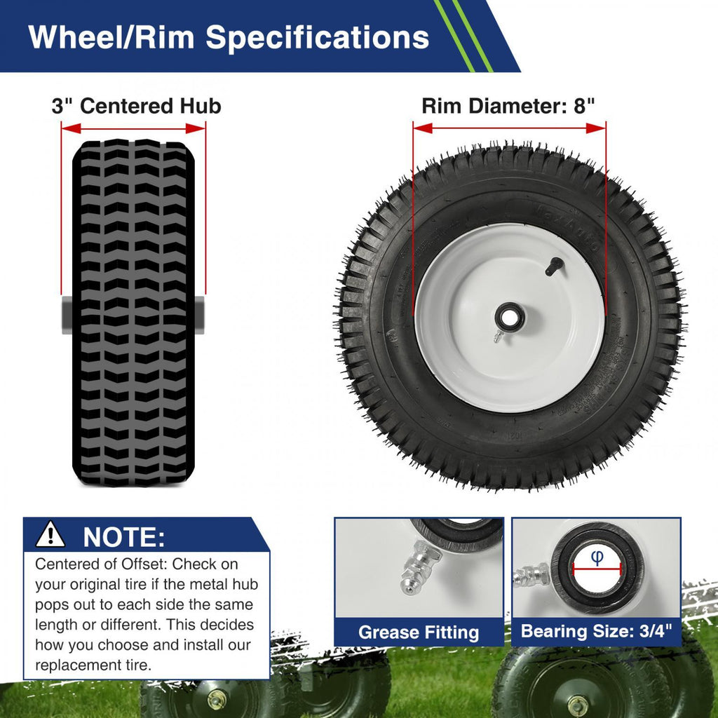 thumbnail image 2 of MaxAuto 2-Pack 16x6.50-8 Front Tires & Wheels For Lawn Tractors - 3" Offset Hub With 3/4" Bearings, 615lb Capacity 2 of 3