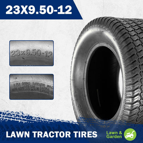 Image of MaxAuto Set of 4 Lawn Mower Turf Tires 16X6.50-8 Front & 23X9.50-12 Rear, 4PR Tubeless