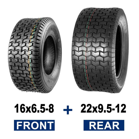 Image of MaxAuto 16x6.5-8 & 22x9.5-12 Lawn Mower Tires 4PR(2 Front tires+2 Rear Tires)