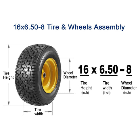 Image of 2 Pcs 16x6.50-8 Front Tires and Wheels Assembly for Lawn Mower Tractors, 3" Offset Long Hub with 3/4"bearings