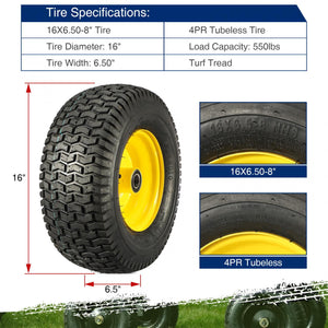 MaxAuto 2Pcs 16x6.50-8 Tire and wheel for Lawn Riding Mowers Garden Tractors, 4