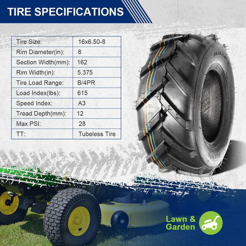 Image of MaxAuto 2 PCS Super Lug Tractor Tire -16x6.50-8, 4PR, Tubeless
