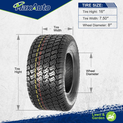 Image of MaxAuto 16x7.50-8 16x7.5x8 Turf Saver Lawn Mower Tire 4PLY, Set of 2