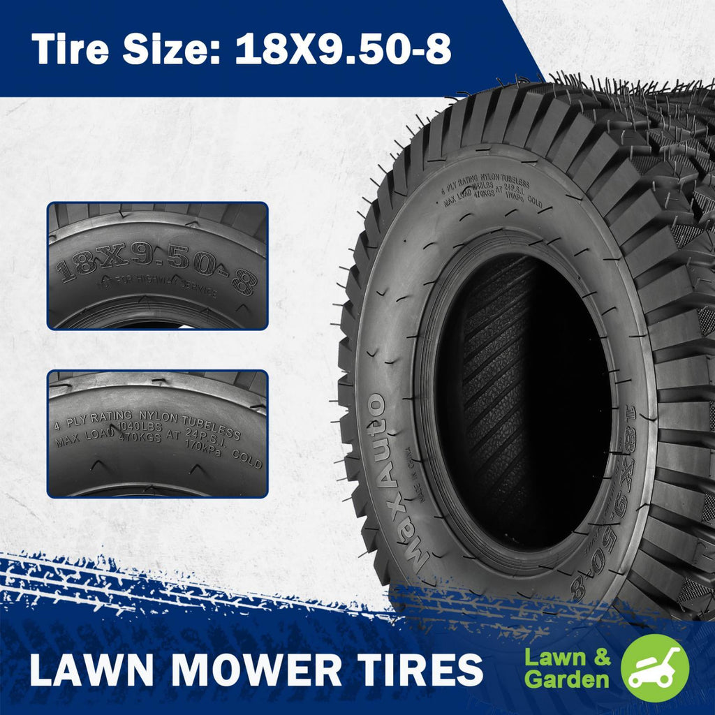 AR-PRO Lot de 2 pneus 18 x 8,50-8 – 4 plis durables sans chabre à air AR-PRO Lot de 2 pneus 18 x 8,50-8 – 4 plis durables sans chabre à air