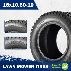 MaxAuto 2Pcs Lawn & Garden Turf Tire 18x10.50-10 18x10.50x10 Tubeless 4 Ply P332