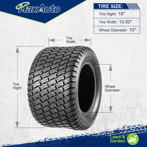Image of MaxAuto 2Pcs Lawn & Garden Turf Tire 18x10.50-10 18x10.50x10 Tubeless 4 Ply P332