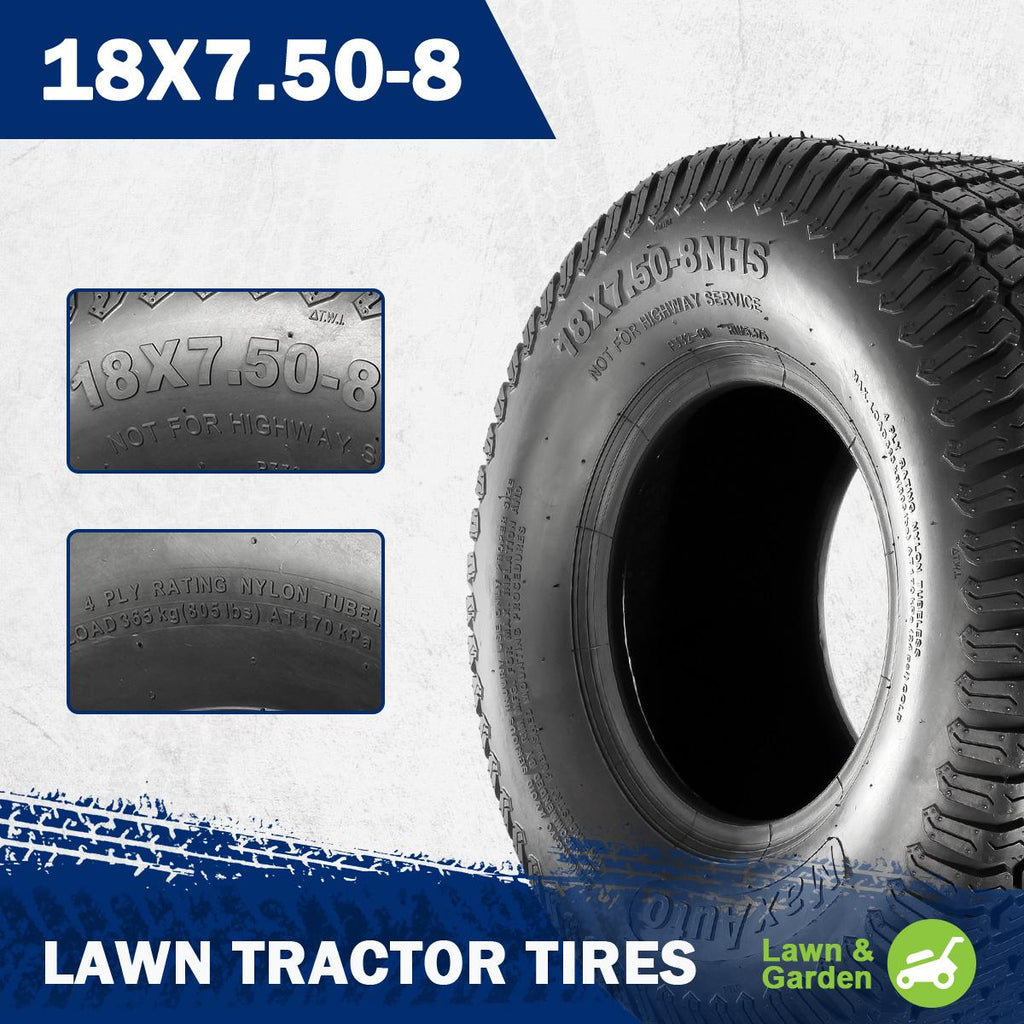 MaxAuto 18X7.50-8 18x7.5x8 Turf Saver Lawn Mower Tire 4PR, Set of 2