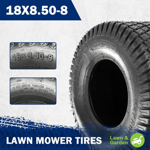 Image of MaxAuto Set of 4 Lawn Mower Turf Tires 18x8.50-8 Front & 26x12-12 Rear, 4PR Tubeless
