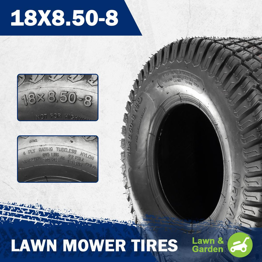 Set of 2 18x8.50-10 Lawn Mower Tractor Turf Tires 4PR 18x8.5-10 Set of 2 18x8.50-10 Lawn Mower Tractor Turf Tires 4PR 18x8.5-10