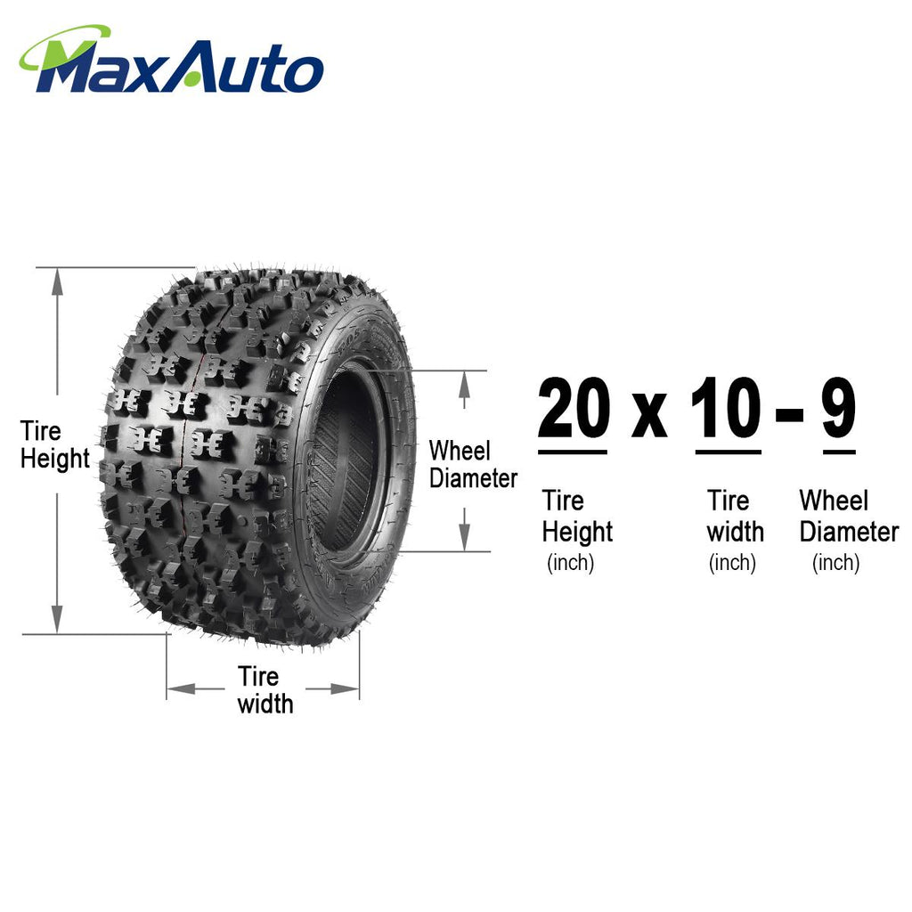 Set of 2 MaxAuto 20x10-9 ATV Tires 20x10x9 Rear Quad Sport Tires All Terrain UTV Tires 20x10.00-9 Tubeless 6PR Mud Sand Snow Tires