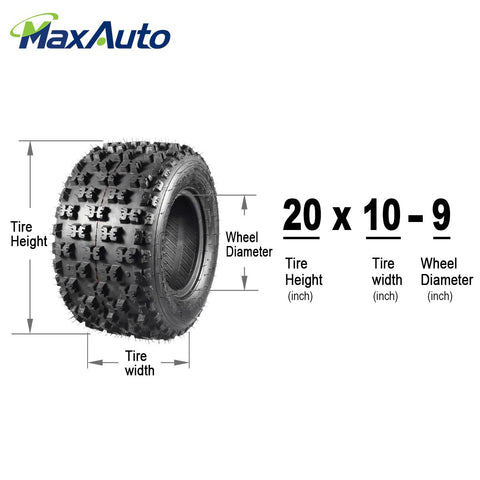 Image of Set of 2 MaxAuto 20x10-9 ATV Tires 20x10x9 Rear Quad Sport Tires All Terrain UTV Tires 20x10.00-9 Tubeless 6PR Mud Sand Snow Tires