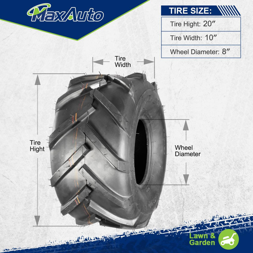 Set Of 2 Heavy Duty 20x10.00-8 Lawn Mower Tires – 4-Ply Garden & Turf Tractor Tires