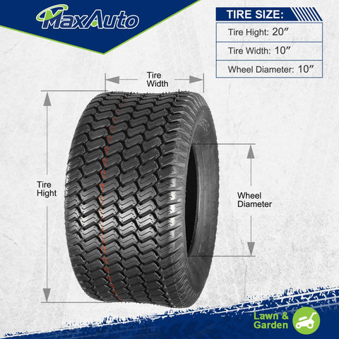 Image of MaxAuto 20x10.00-10 Turf Tires for Lawn & Garden Mower Tractor 20x10x10 20x10-10 4 Ply, Set of 2