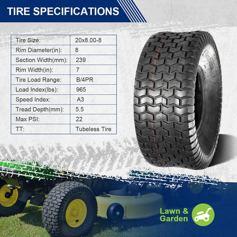 Image of MaxAuto Lawn & Garden Turf Saver Tire 20x8-8 20x8.00-8 20x8x8,4PR, Set of 2