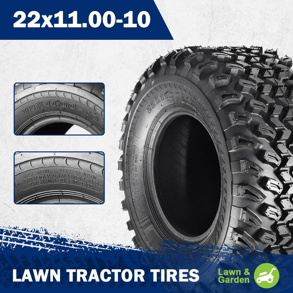 MaxAuto 2 Pcs All Trail Tire 22x11.00-10 Lawn Mower Golf Cart Tire for Hilly Terrian 6Ply