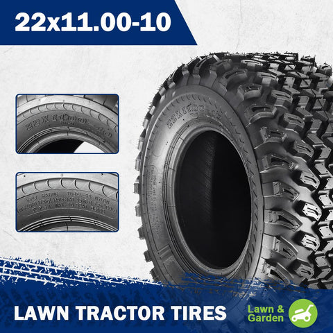 Image of MaxAuto 2 Pcs All Trail Tire 22x11.00-10 Lawn Mower Golf Cart Tire for Hilly Terrian 6Ply