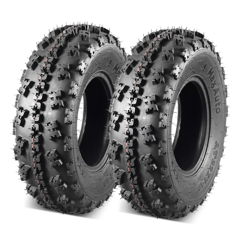 Set of 2 MaxAuto ATV Tires 22x7-10 22x7x10 Front Tubeless Mud Sand Snow and Rock Tires UTV Knobby Sport Tires 22-7-10 6Ply