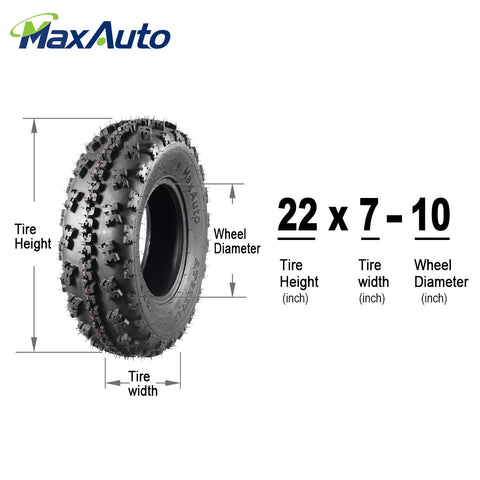 Image of Set of 2 MaxAuto ATV Tires 22x7-10 22x7x10 Front Tubeless Mud Sand Snow and Rock Tires UTV Knobby Sport Tires 22-7-10 6Ply