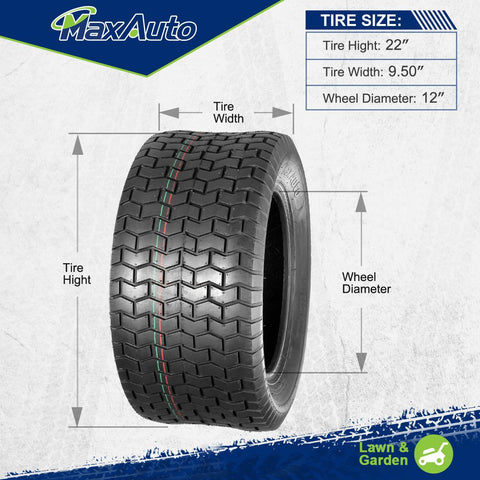 Image of MaxAuto 22x9.5-12 22x9.5x12 Turf Tires for Lawn & Garden Mower 4 Ply, Set of 2