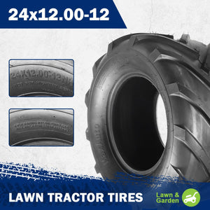 MaxAuto 2 Pcs Super Lug 24x12.00-12 24X12.00X12 Lawn Tractor Tires Very Wide 6 Ply Rated