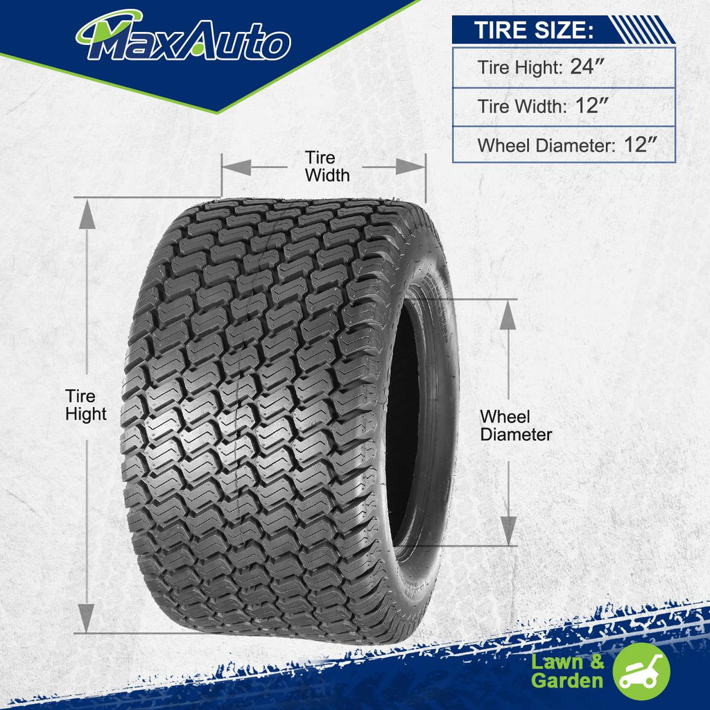 MaxAuto Lawn Turf Tires 24x12-12 24x12.00-12 4Ply P332 Tubeless, Set of 4