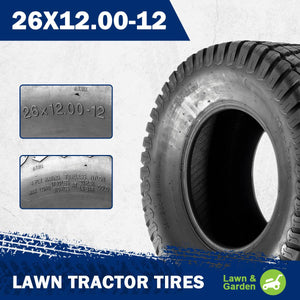 Set of 2 MaxAuto 26x12-12 26x12x12 Turf Tires for Lawn & Garden Mower,4 Ply Tubeless
