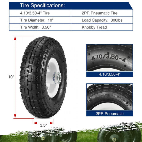 Image of MaxAuto 4-Pack 4.10/3.50-4" Pneumatic (Air Filled) Hand Truck/All Purpose Utility Tires on Wheels, 2.17" Offset Hub, 5/8" Bearings