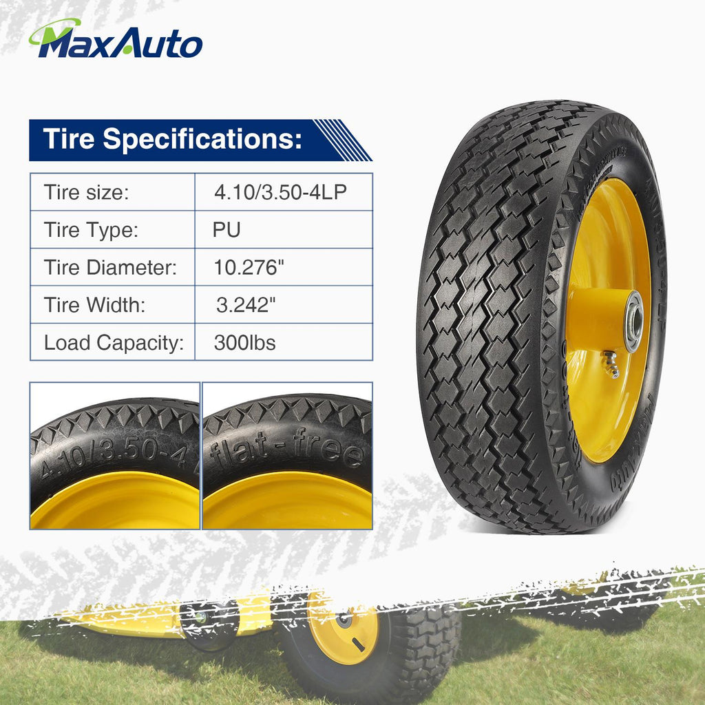 MaxAuto Set of 4 4.10/3.50-4 Front & 4.10/3.50-6 Rear Tire & Wheels for Hand Trucks and Garden Cart