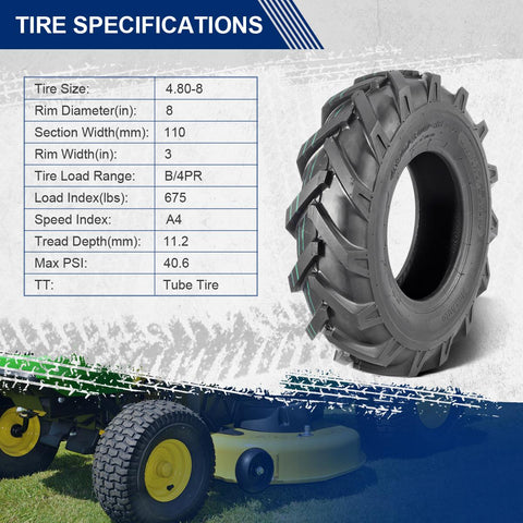 Image of MaxAuto 2Pcs 4.80/4.00-8 Tires 4.80x4.00-8 8" Lawn Garden Tires 4.80x4.00x8 4.80-4.00-8 Turf Lawnmower Tractor Golf Cart Tubeless Tire