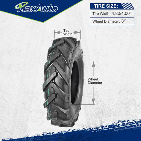 Image of MaxAuto 2Pcs 4.80/4.00-8 Tires 4.80x4.00-8 8" Lawn Garden Tires 4.80x4.00x8 4.80-4.00-8 Turf Lawnmower Tractor Golf Cart Tubeless Tire