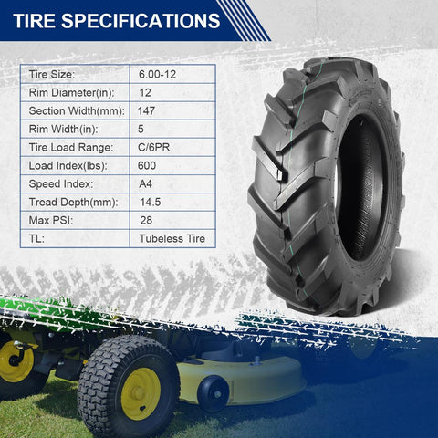Image of MaxAuto Farm Tractor Tire 6.00-12 Replace Kubota 7100 Series H167,2Pcs