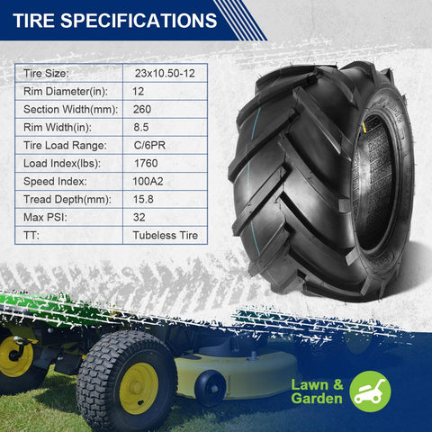 MaxAuto 2PCS 23x10.50-12 AG Tires for Garden Tractor Lawn Riding 6ply Rated