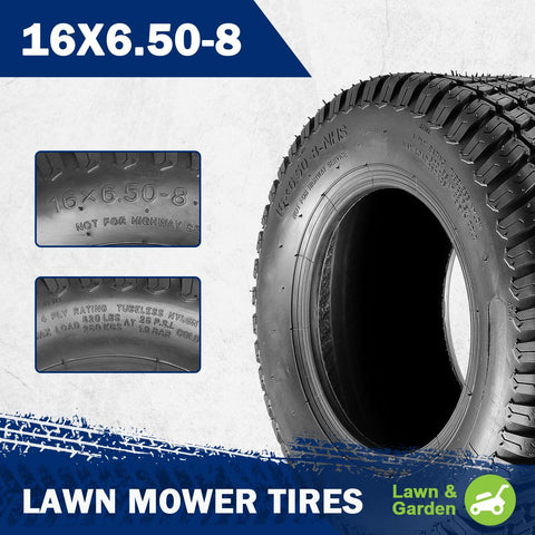 MaxAuto 2 Pcs 16x6.50-8 Lawn Mower Tire for Garden Tractors Ridings, 4PR, Tubeless