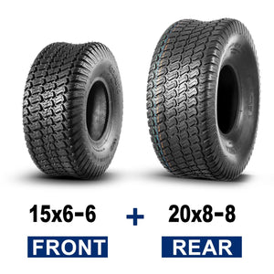 MaxAuto 15x6-6 Front & 20x8-8 Rear Lawn Mower Turf Tires 4PR(2 Front Tires+2 Rear Tires)