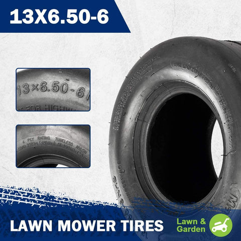 Image of MaxAuto 2 Pcs 13X6.50-6 Smooth Turf Tires for Lawn Tractor, 4 Ply, Tubeless